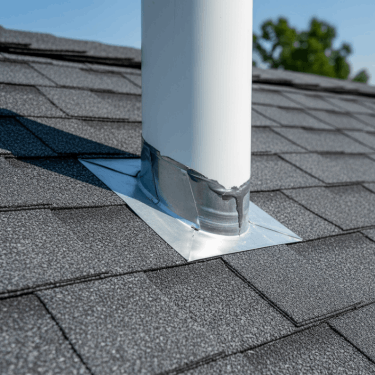durable-roofing-in-lumberton-tx-roof-flashing-inspection, Professional roofer inspecting flashing, decking, and roof lines with specialized safety equipment